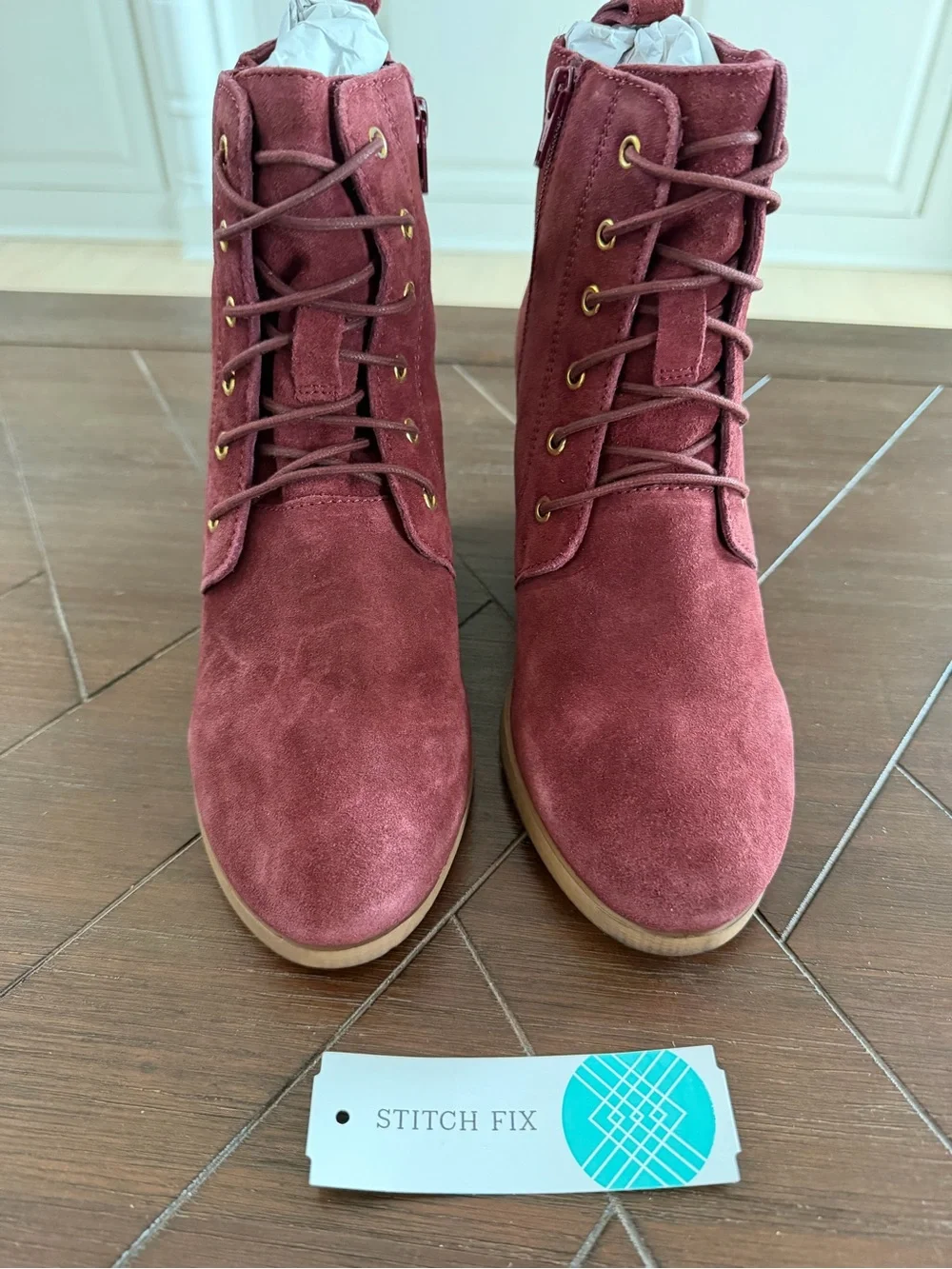 Diba Blake Burgundy Suede Lace Up Wedge Booties Size 8